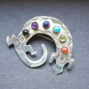 Navajo Silver Multistone Lizard Pendant/Brooch.